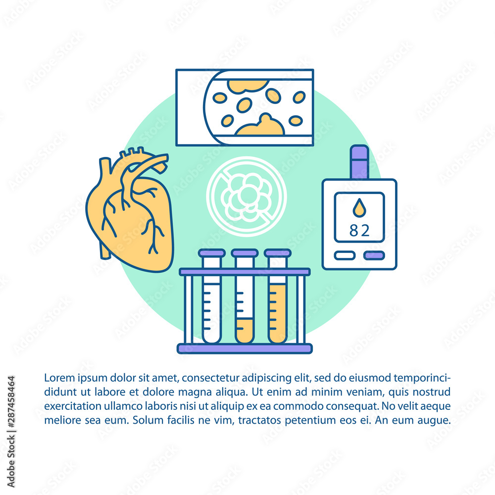 Aufkleber cholesterol test article page vector template. brochure, magazine, booklet design element with linea