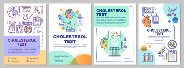 Fototapeta na wymiar Cholesterol test brochure template layout. Flyer, booklet, leaflet print design with linear illustrations. Cholesterol level control. Vector page layouts for annual reports, advertising posters