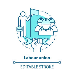 Labour union blue concept icon. Employee right protection idea thin line illustration. Trade union. Worker association. Staff interests representative. Vector isolated outline drawing. Editable stroke