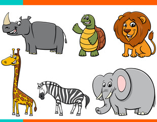set of cartoon happy animal characters