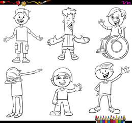 children or teenager characters set coloring book