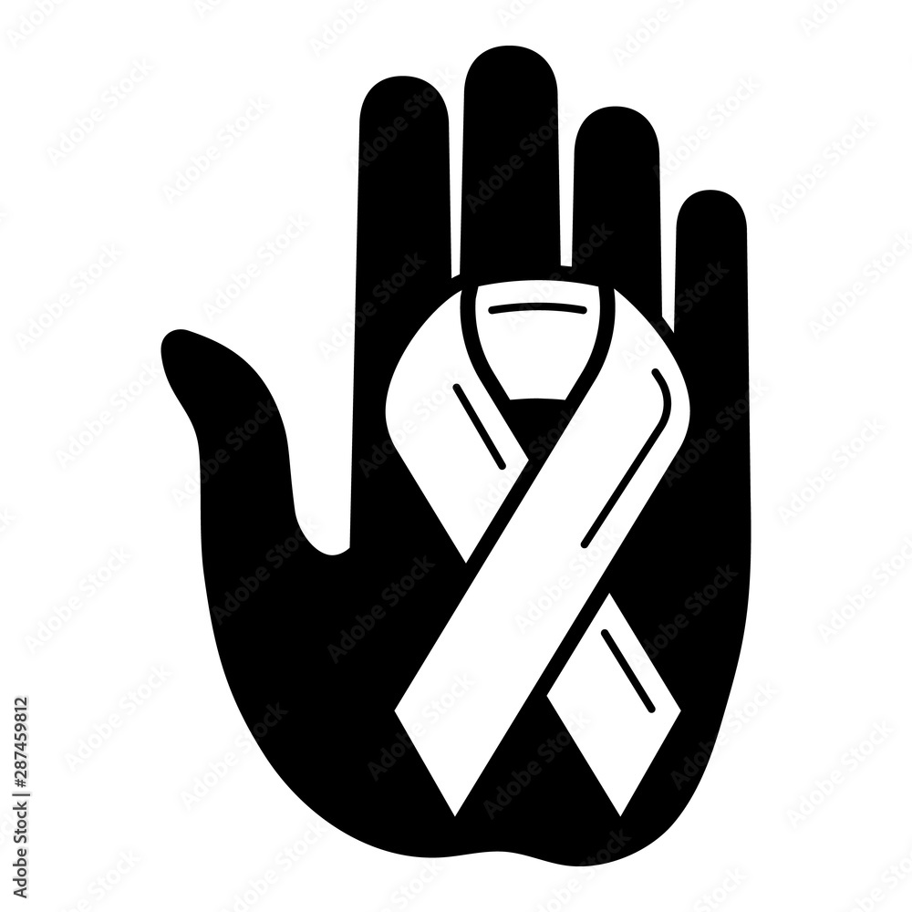 Poster unity ribbon in hand icon. simple illustration of unity ribbon in hand vector icon for web design is