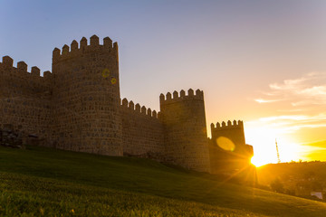 Last moments of sun on the walls of Ávila in a beautiful sunset