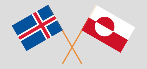 Greenland and Iceland. Crossed Greenlandic and Icelandic flags © valyalkin