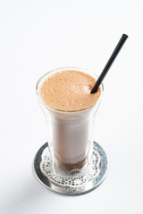 hot chocolate with cinnamon on the white background