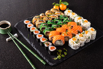 sushi set on the black background