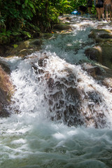 Flowing river falls over limestone