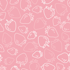 Vector strawberry seamless pattern in pink. Simple doodle strawberry hand drawn made into repeat. Great for background, wallpaper, wrapping paper, packaging, fashion.