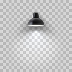 Vector realistic black ceiling lamp isolated on transparent background. - obrazy, fototapety, plakaty