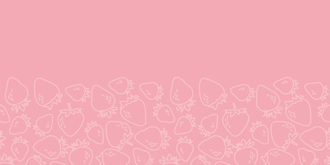 Vector strawberry seamless border in pink. Simple doodle strawberries hand drawn made into repeat. Great for invitations, decor,  packaging.