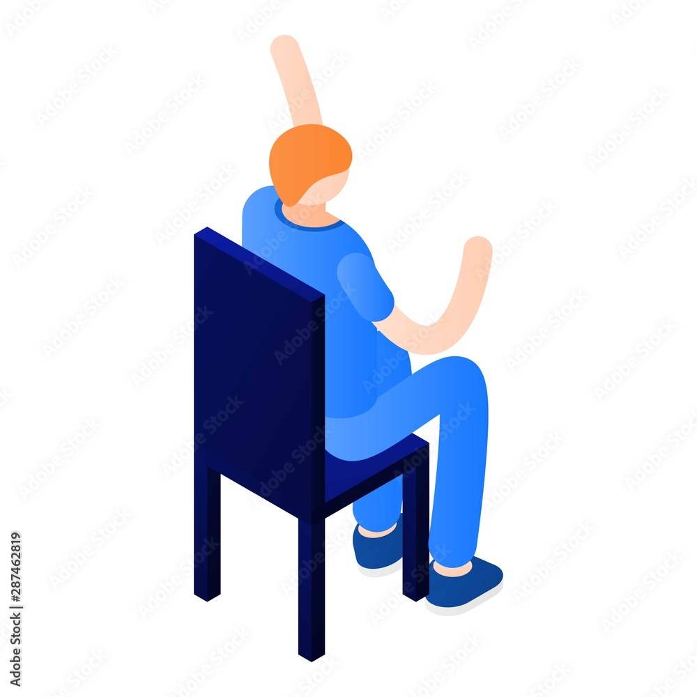 Poster man at chair icon. isometric of man at chair vector icon for web design isolated on white background