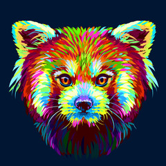 Red Panda. Graphic, abstract, hand-drawn portrait of a Red panda on a dark blue background.