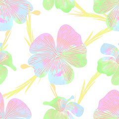 Colored flowers seamless pattern.  Watercolor illustration.