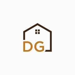 letter DG Line House Real Estate Logo. home initial D G concept. Construction logo template, Home and Real Estate icon. Housing Complex Simple Vector Logo Template. - vector