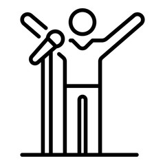 Singer on stage icon. Outline singer on stage vector icon for web design isolated on white background