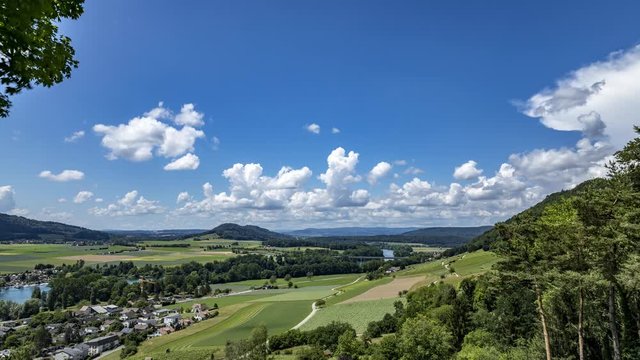 Time lapse shot of the upper Rhine valley on the Swiss – German border near the city of Stein am Rhein on a beautifully sunny late spring day.