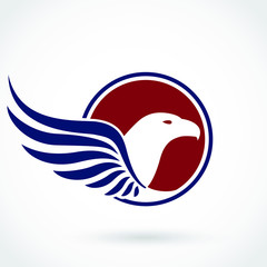color blue red winged eagle bird logo