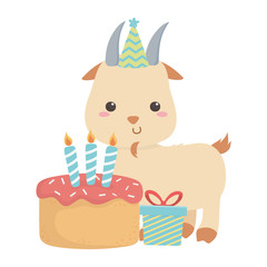 Goat cartoon with happy birthday icon design