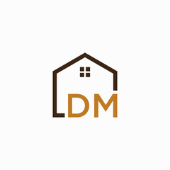 letter DM Line House Real Estate Logo. home initial D M concept. Construction logo template, Home and Real Estate icon. Housing Complex Simple Vector Logo Template. - vector