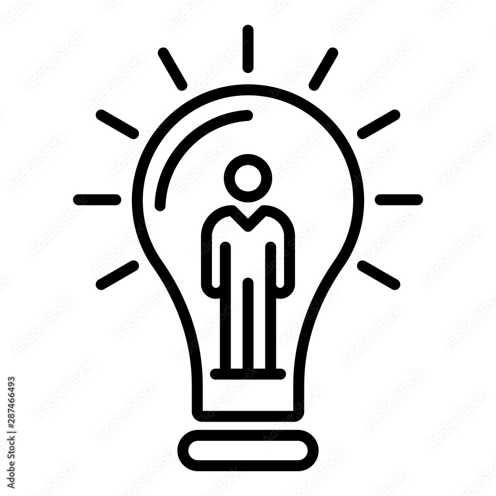 Poster man in a light bulb icon. outline man in a light bulb vector icon for web design isolated on white b