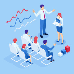 Isometric Expert team for Data Analysis, Business Statistic, Management, Consulting, Marketing, Financial administration, Audit, business statement concept.