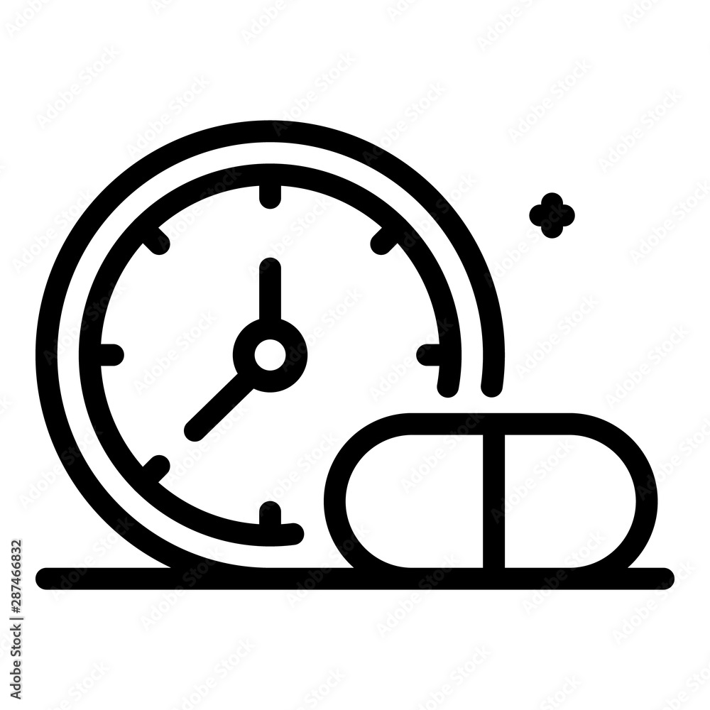 Poster medication time icon. outline medication time vector icon for web design isolated on white backgroun