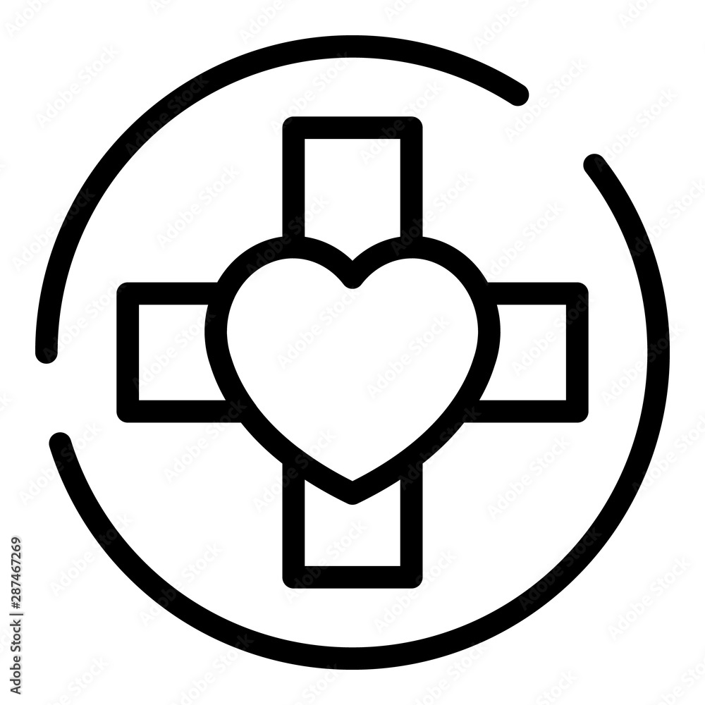 Poster cross in circle heart icon. outline cross in circle heart vector icon for web design isolated on whi
