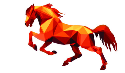 prancing horse, vector-isolated image on a white background in the style of low Poly,  	 amber color