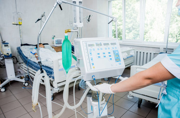 Doctor give resuscitation to patient in the emergency room. Cardiac massage