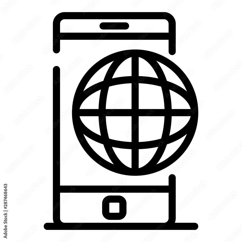 Aufkleber smartphone and globe icon. outline smartphone and globe vector icon for web design isolated on white
