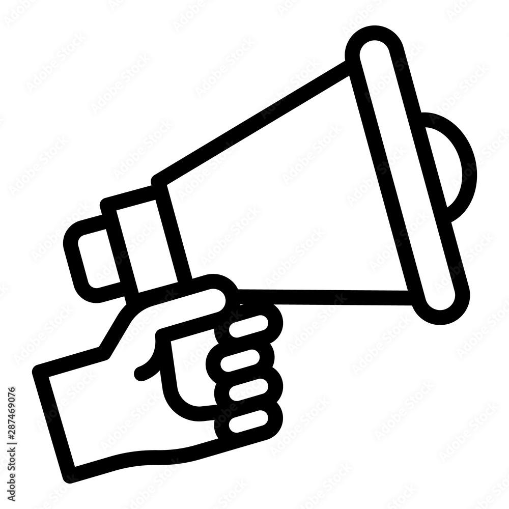 Aufkleber megaphone in hand icon. outline megaphone in hand vector icon for web design isolated on white backg