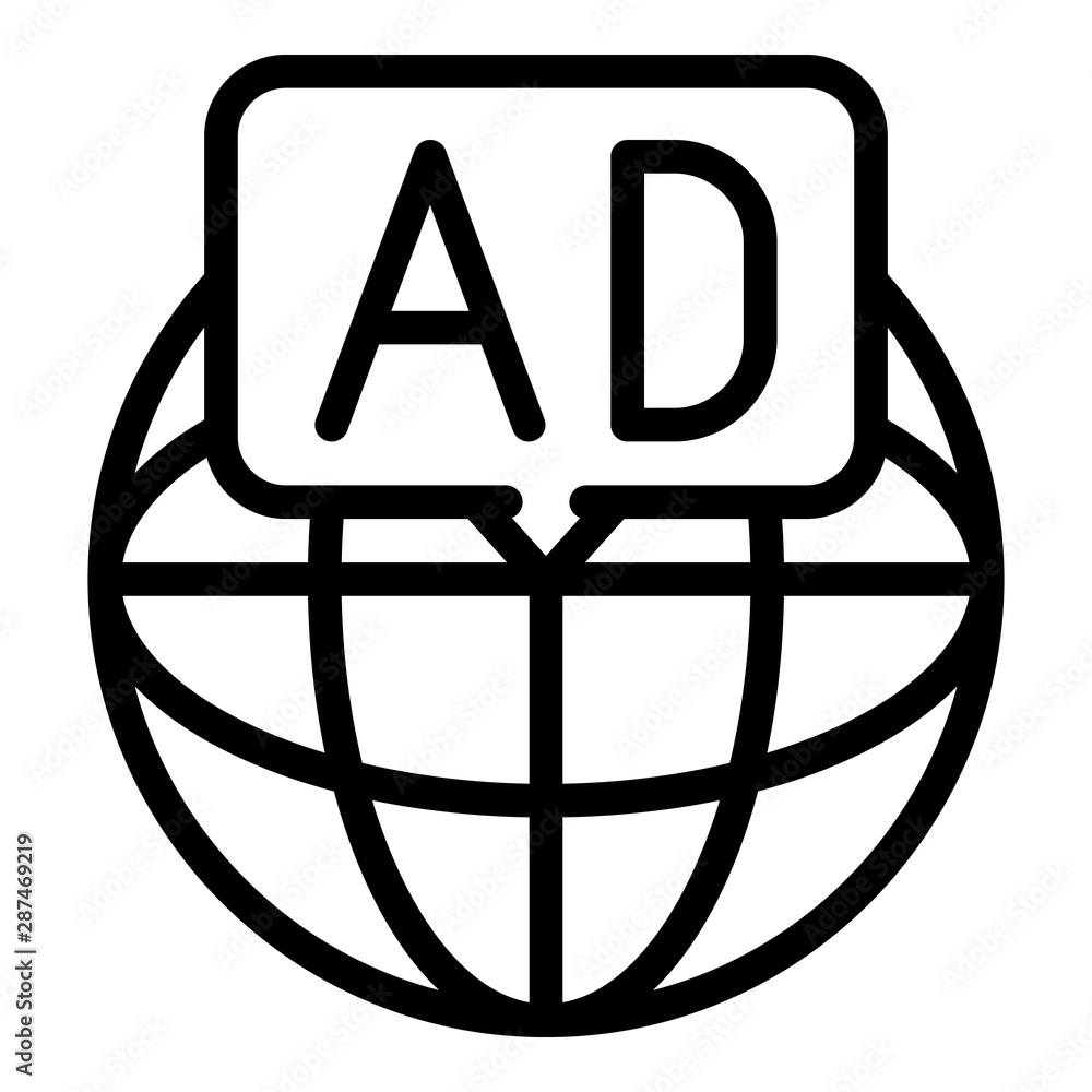 Poster globe and advertising icon. outline globe and advertising vector icon for web design isolated on whi