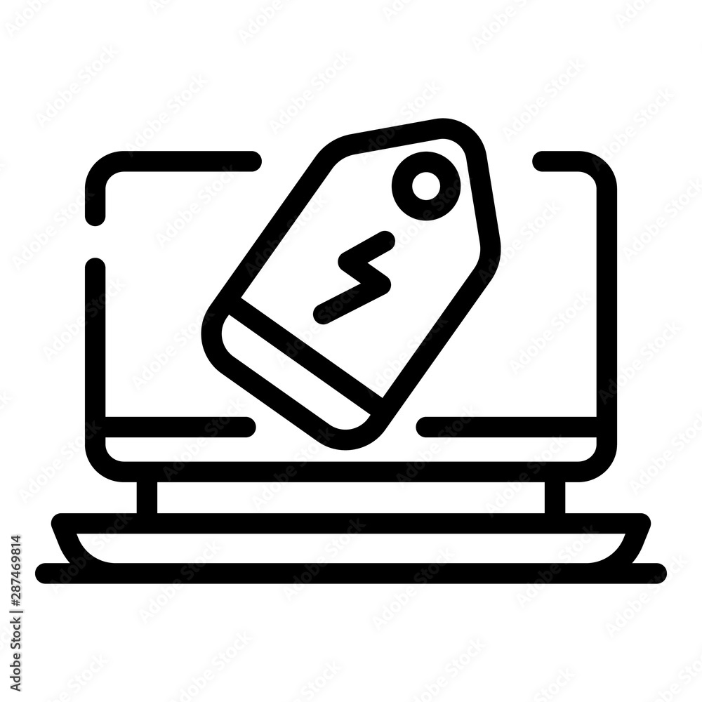 Poster label and laptop icon. outline label and laptop vector icon for web design isolated on white backgro