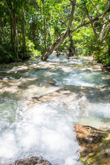 Fototapeta premium Downward flow of turquoise water fall