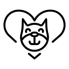 Cat head in heart icon. Outline cat head in heart vector icon for web design isolated on white background