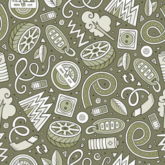 Cartoon cute hand drawn automotive seamless pattern