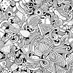 Fototapeta Fastfood hand drawn doodles seamless pattern. Fast food background obraz