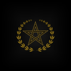 Gold star, laurel wreath on a black background.Vector