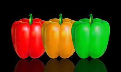 Illustration of colorful bell peppers on dark background