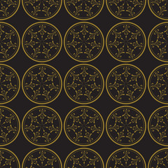 Vintage elegant Art Deco style seamless pattern with golden motifs on black background. Geometric abstract texture vector pattern.