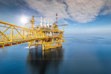 Offshore oil and gas platforms are in the process of releasing gas to the flame platform to reduce...