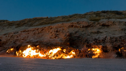 Powerful blaze of burning natural gas surface, Yanar Dag, Azarbaijan