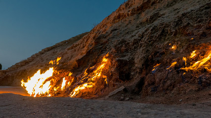 Powerful fire of natural gas, Azerbaijan