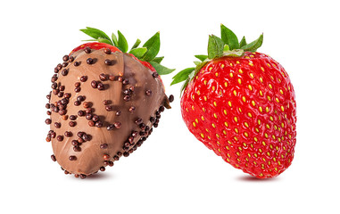 strawberry and strawberry in chocolate isolated on the white background