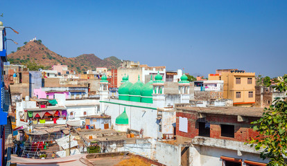 Fototapeta premium Panoramic view on city Pushkar, Rajasthan, India.
