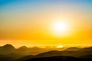 Sun over Ocean, Mountains, Afternoon