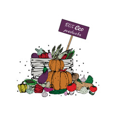 Farm eco-friendly vegetables. Natural products from the farm. Vector. Vintage style.