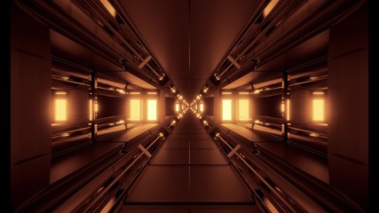 futuristic glowing scifi space tunnel corridor 3d illustration background wallpaper