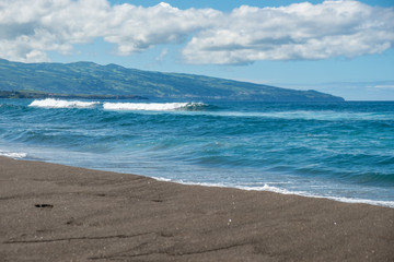 Fototapeta na wymiar Beautiful landscape of Santa Barbara Beach, Black Sand Beach, Ribeira Grande, Sao Miguel Island, Azores, Portugal