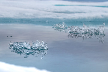 Natural crystal ice shapes on Peel Sound, a waterway situated in Prince of Wales island at the Northwest Passage in Canada